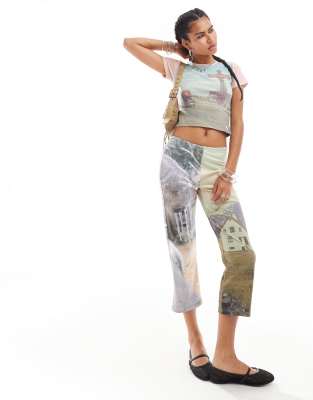 Basic Pleasure Mode Aura landscape print capri pants in multi