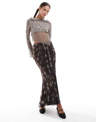 Basic Pleasure Mode bambi fawn print maxi skirt in brown