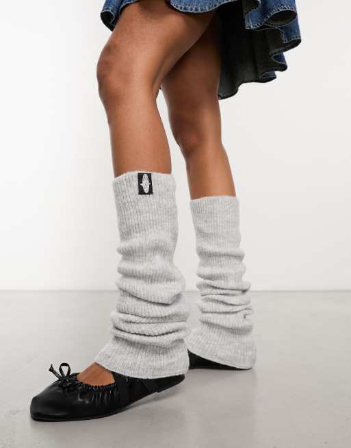 Rib-knit leg warmers - Dark grey marl - Ladies