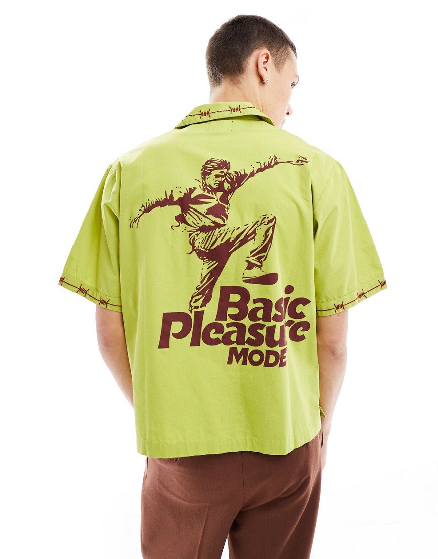 Basic Pleasure Mode barbed wire embroidered shirt in green