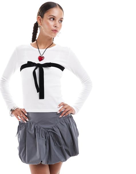Basic Pleasure Mode beau long sleeve top in white - view 1