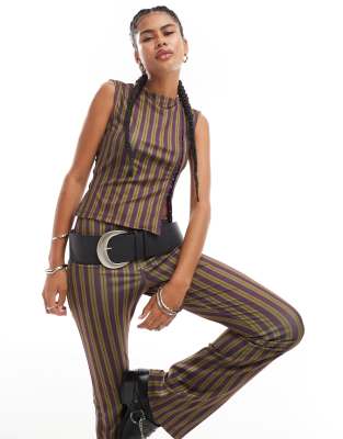 Basic Pleasure Mode Betty striped singlet top in brown and