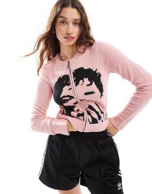 Basic Pleasure Mode Boygenius zip through cardigan in pink