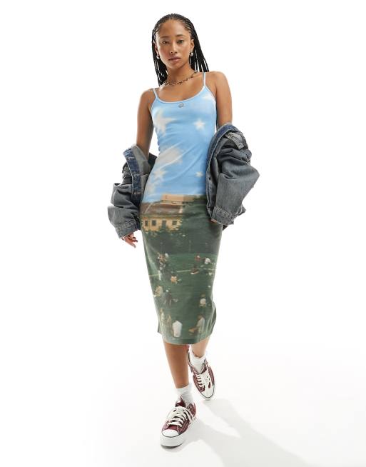 Basic Pleasure Mode - Cami-midikjole med multifarvet picnic-print, 3 af 4
