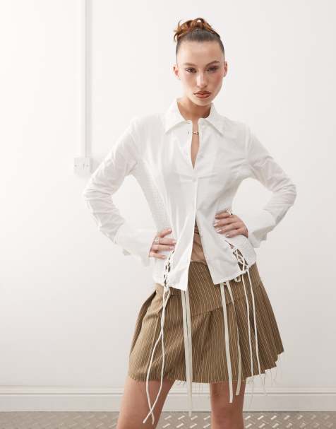 Basic Pleasure Mode - Camicia arricciata sui lati con lacci color baby's breath - view 1