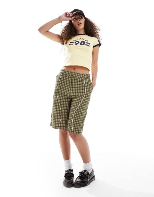 Basic Pleasure Mode check oversized jorts in green