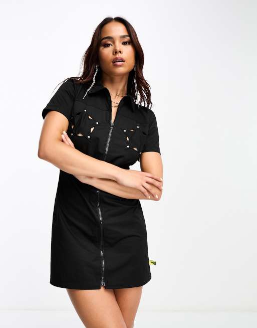 Basic Pleasures Cut Out Star Mini Shirt Dress