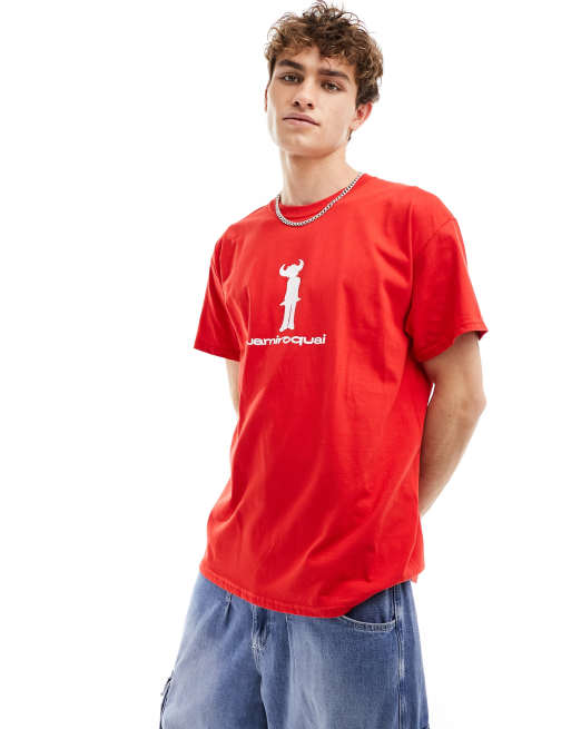 Basic Pleasure Mode – Czerwony T-shirt oversize z nadrukiem Jamiroquai