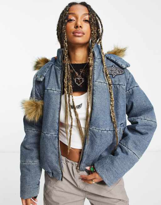 Faux fur hooded outlet denim jacket