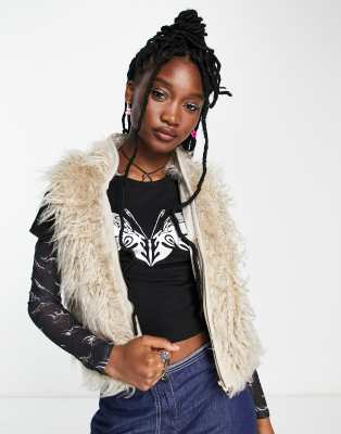 Basic Pleasure Mode Basic Pleasure Mode faux fur yeti gilet in beige-Neutral