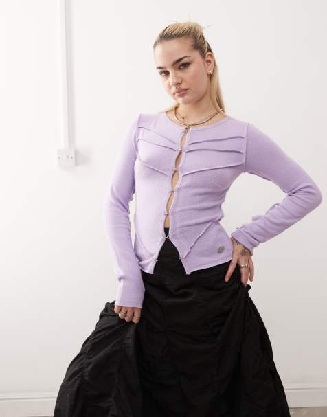 Basic Pleasure Mode Hazel sheer mesh hook and eye top in violet - view 1