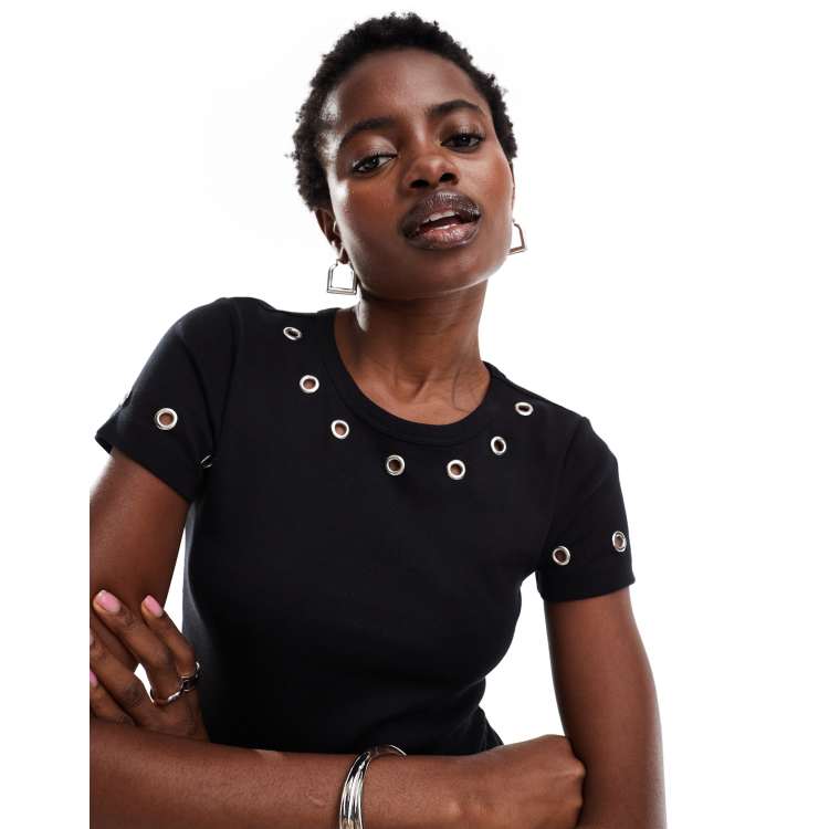 Basic Pleasure Mode heavy metal eyelet tshirt in black | ASOS