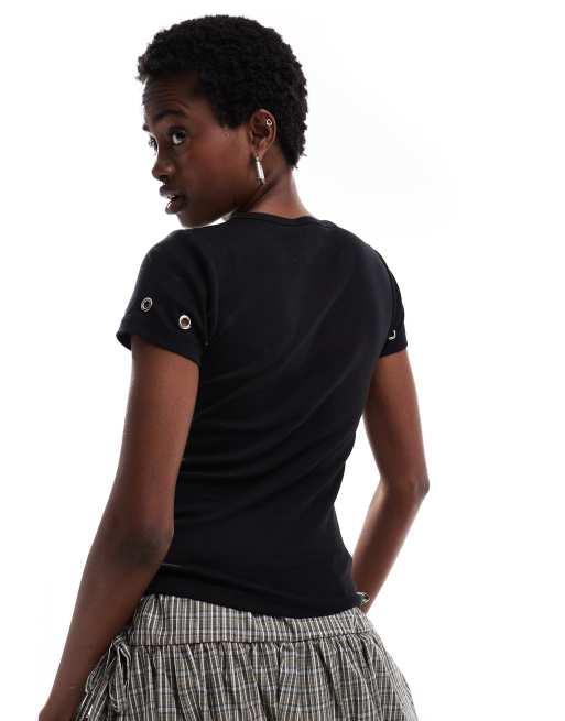 Basic Pleasure Mode heavy metal eyelet tshirt in black | ASOS
