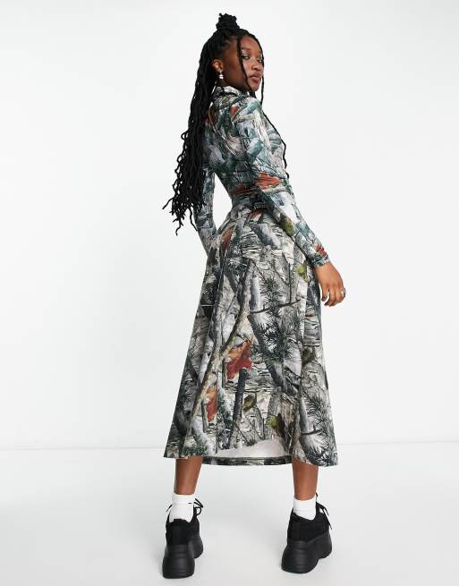 Camo denim midi skirt hotsell