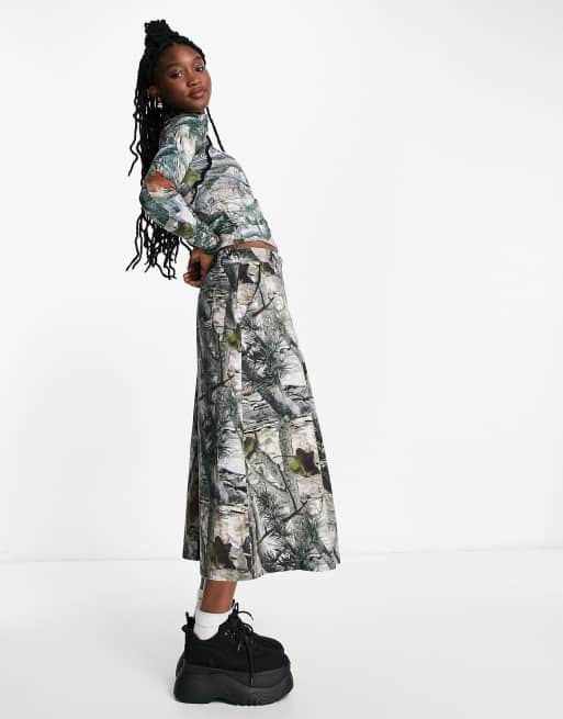 Basic Pleasure Mode - Hunter - Denim midi rok met camoprint in multi 