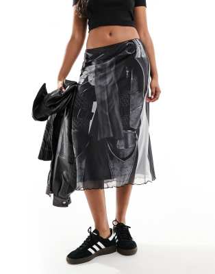 Basic Pleasure Mode Basic Pleasure Mode joan of arc mesh midi skirt in grey-Multi