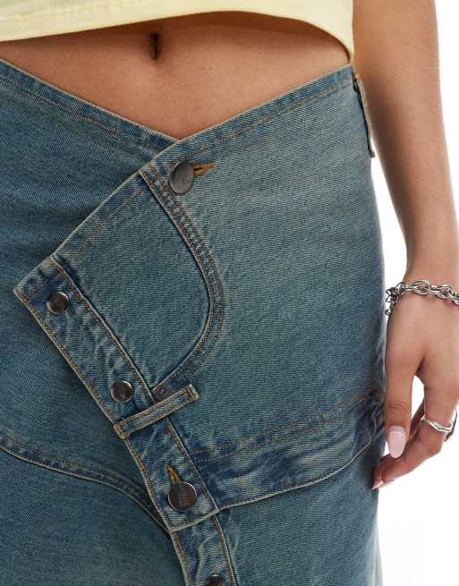 Jupe Asymétrique Bi-matière Bleu Denim La Mode Est à Vous (LMV) - Taille 36, Occasion Très Bon état