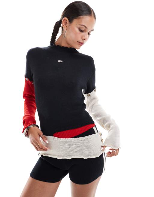 Basic Pleasure Mode – Liquorice – Bunter Pullover in zerschlissener Optik, Kombiteil
