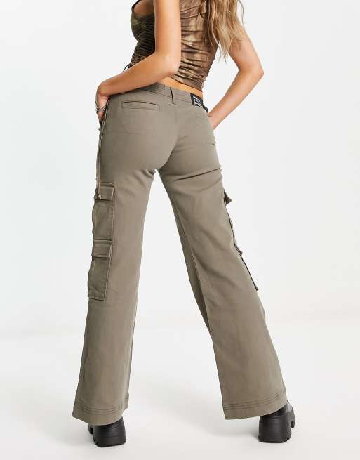 Womens Pants Casual Solid Color Sexy Low Waist Ladder Cutout Textured Flare Long  Cargo Pants 