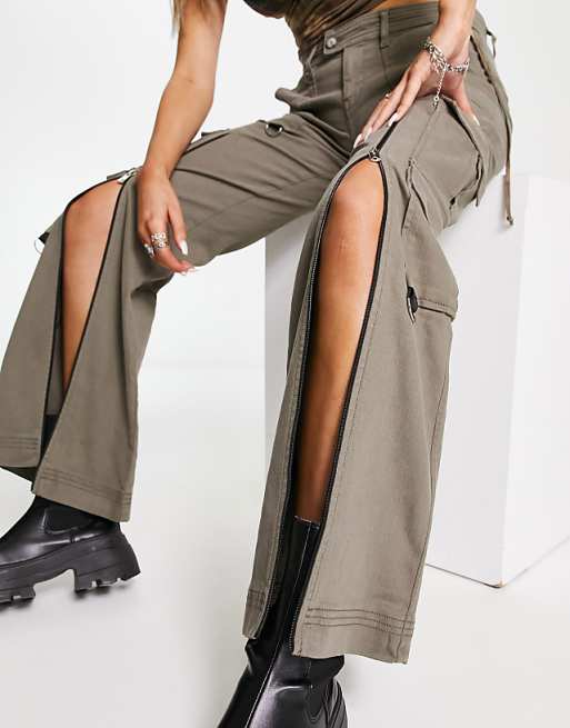 Basic Pleasure Mode low waist flared cargo pants with zip Basic Pleasure Mode low waist flared cargo pants with zip