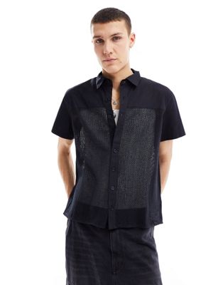 Basic Pleasure Mode mesh insert short sleeve shirt in black