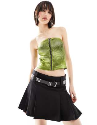 Basic Pleasure Mode Basic Pleasure Mode metallic foil zip through bandeau top in acid green