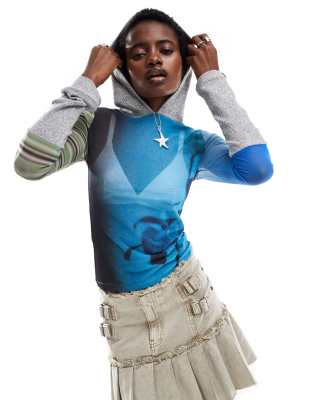 Basic Pleasure Mode Basic Pleasure Mode morrigan mixed media hooded top in multi