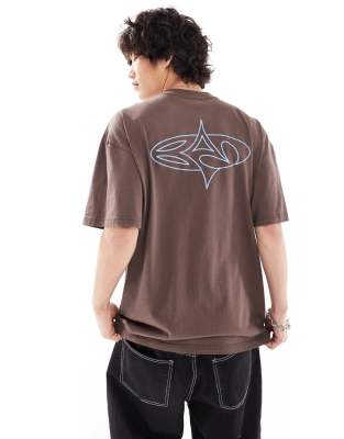 Basic Pleasure Mode motif oversized tshirt in washed brown