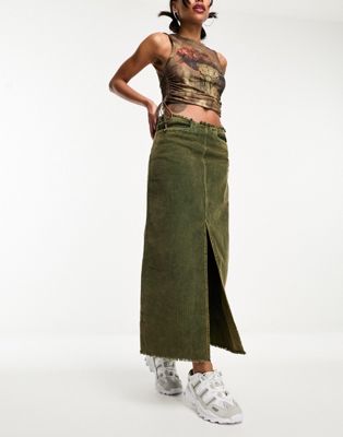 Basic Pleasure Mode nelly cord maxi skirt in swamp green