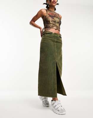 Basic Pleasure Mode Basic Pleasure Mode nelly cord maxi skirt in swamp green