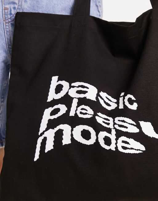 Basic Pleasure Mode oversized canvas tote bag in wave logo in black