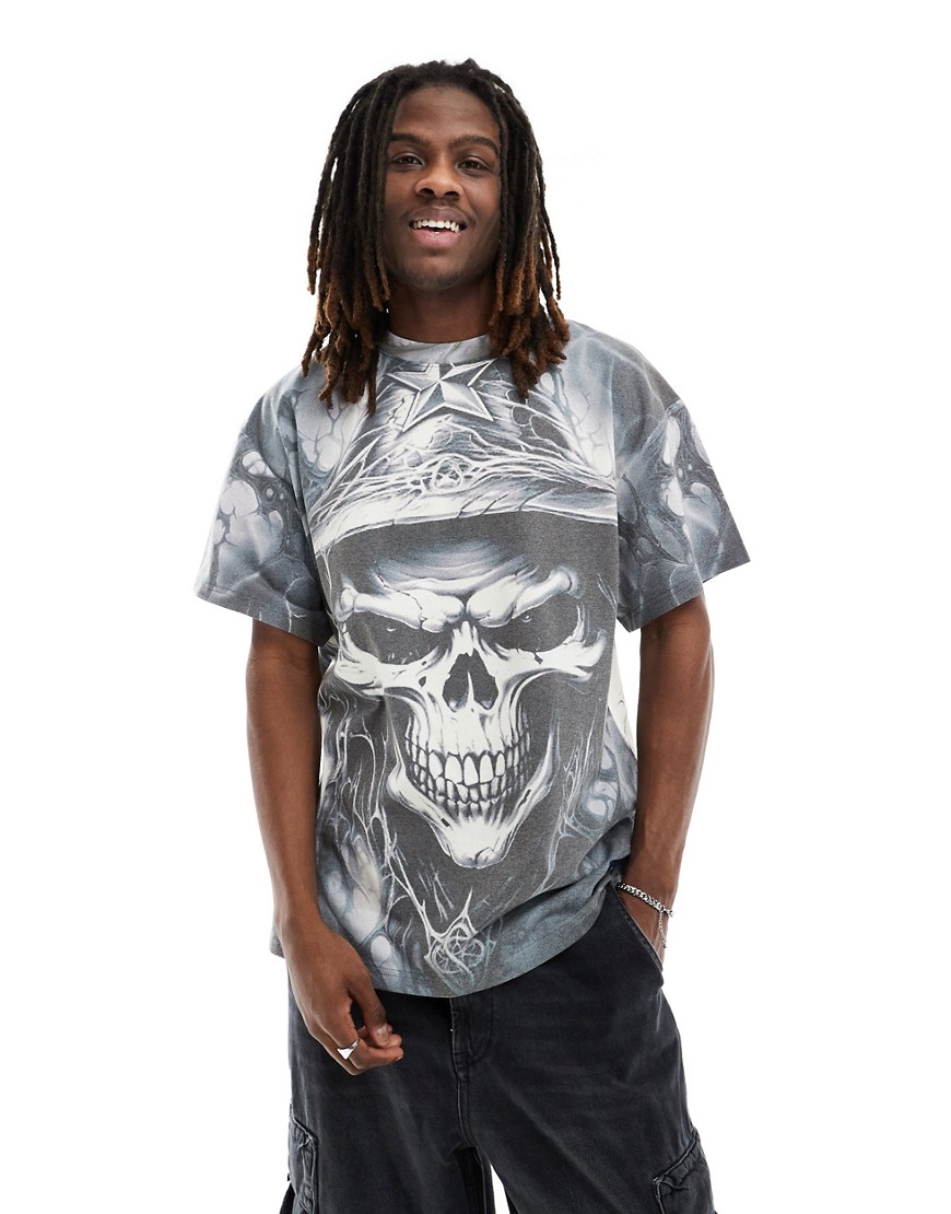 Basic Pleasure Mode oversized skull print t-shirt in grey
