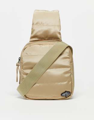 Basic Pleasure Mode padded cross body bag in beige with gummy logo