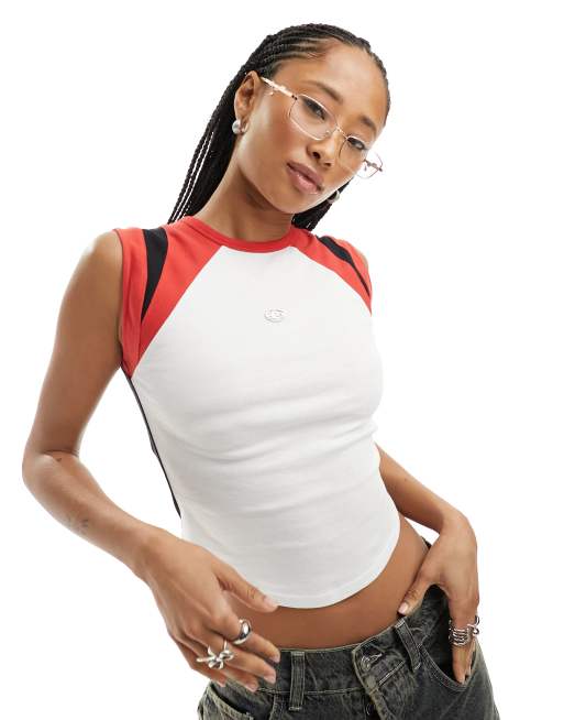 Basic Pleasure Mode panelled shoulder tank top in black and red