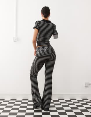 Basic Pleasure Mode Penelope striped foldover waistband pants in black