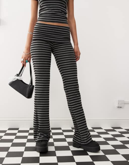 Basic Pleasure Mode Penelope striped foldover waistband pants in black and grey (part of a set), 5 of 5
