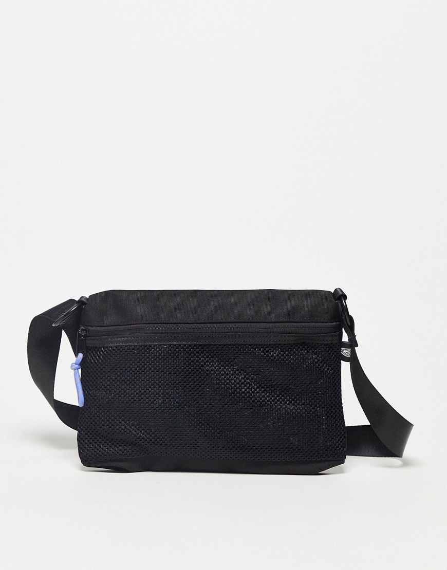 pouch cross body bag in black mesh with power cords