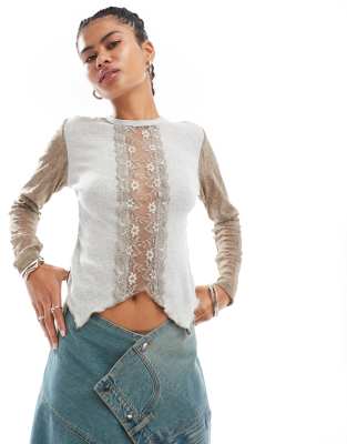 Basic Pleasure Mode Relic lace insert long sleeve top in