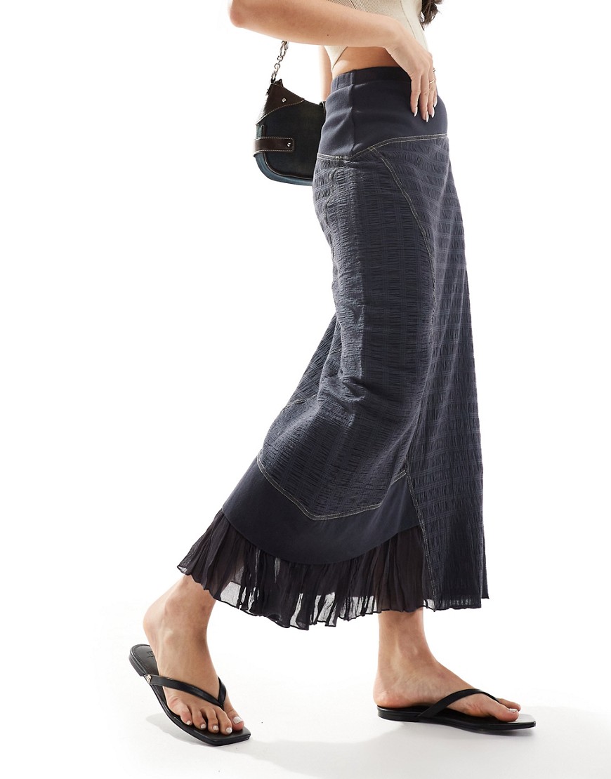 Basic Pleasure Mode ruched asymmetric maxi skirt in navy