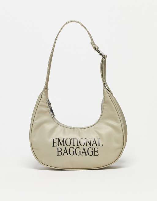 Basic Pleasure Mode - Schoudertas in stone met 'emotional baggage' tekst