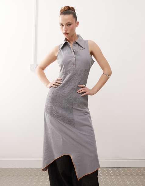 Basic Pleasure Mode shirred panelled shirt dress in grey - view 1