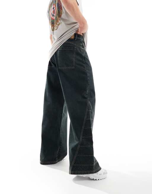 Basic Pleasure Mode silas seam detail baggy jeans in black