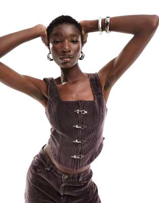 Basic Pleasure Mode Basic Pleasure Mode tab detail cord corset co-ord in dirty lavender-Purple