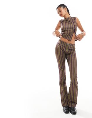 Basic Pleasure Mode Tabby striped bootcut pants in brown and