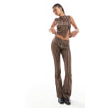 [Basic Pleasure Mode] Basic Pleasure Mode Tabby striped bootcut pants in brown and green (part of a set)-Multi XS Brown Stripe