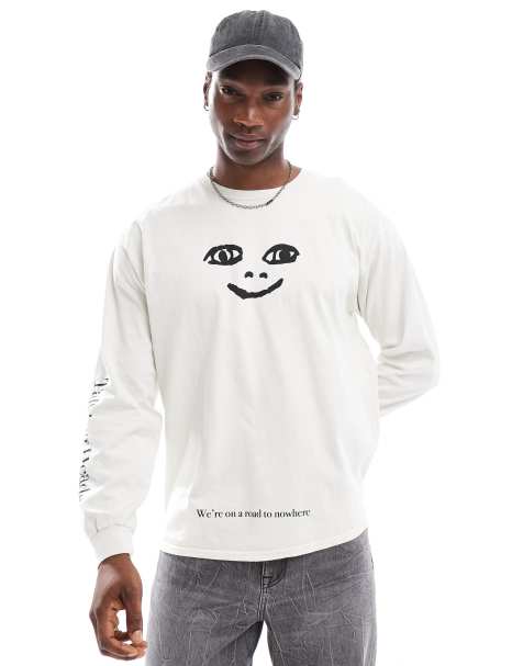 Basic Pleasure Mode talking heads smile long sleeve tshirt in white