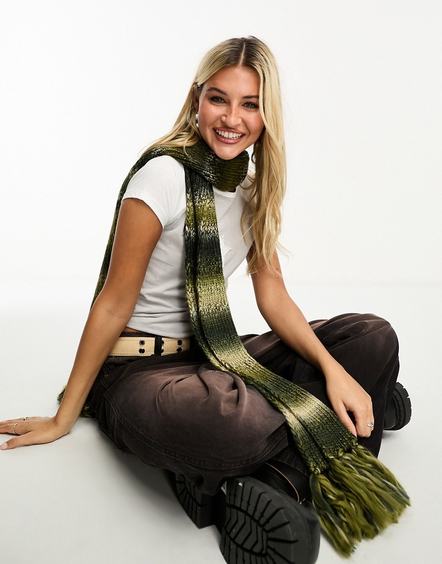 Basic Pleasure Mode terrain knitted scarf in khaki-Green