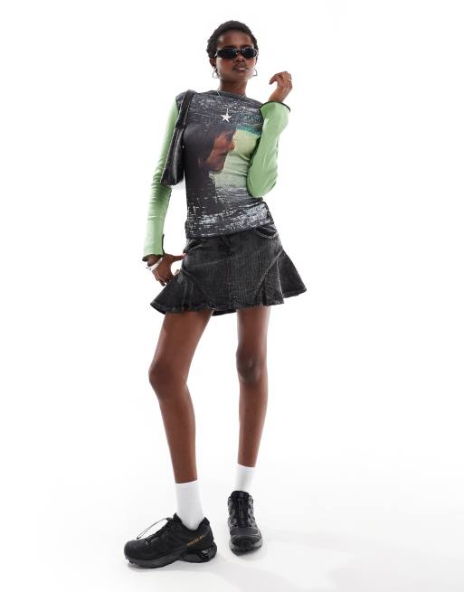 Basic Pleasure Mode - Top manches longues en tulle à imprimé - Multicolore