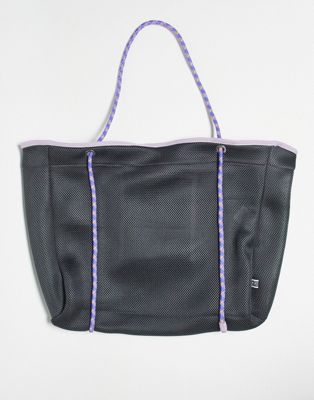 Basic Pleasure Mode oversized tote bag in black mesh with lilac cord straps - ASOS Price Checker