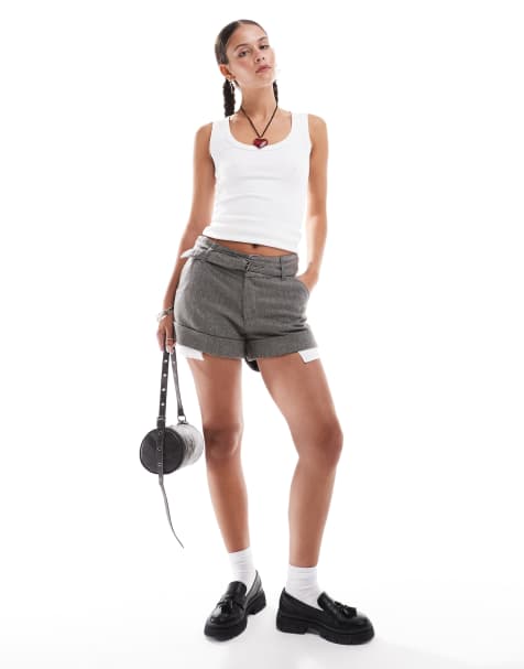 Basic Pleasure Mode tweedy oversized 90s shorts in grey - view 1